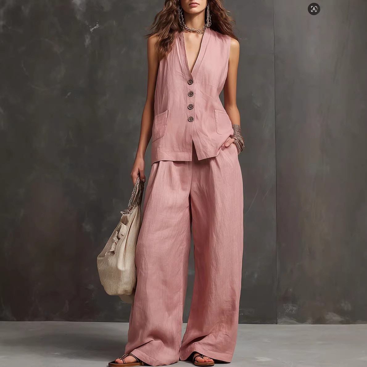 Summer Linen Clothing For Women - Conjunto Feminino de 2 Peças: Colete