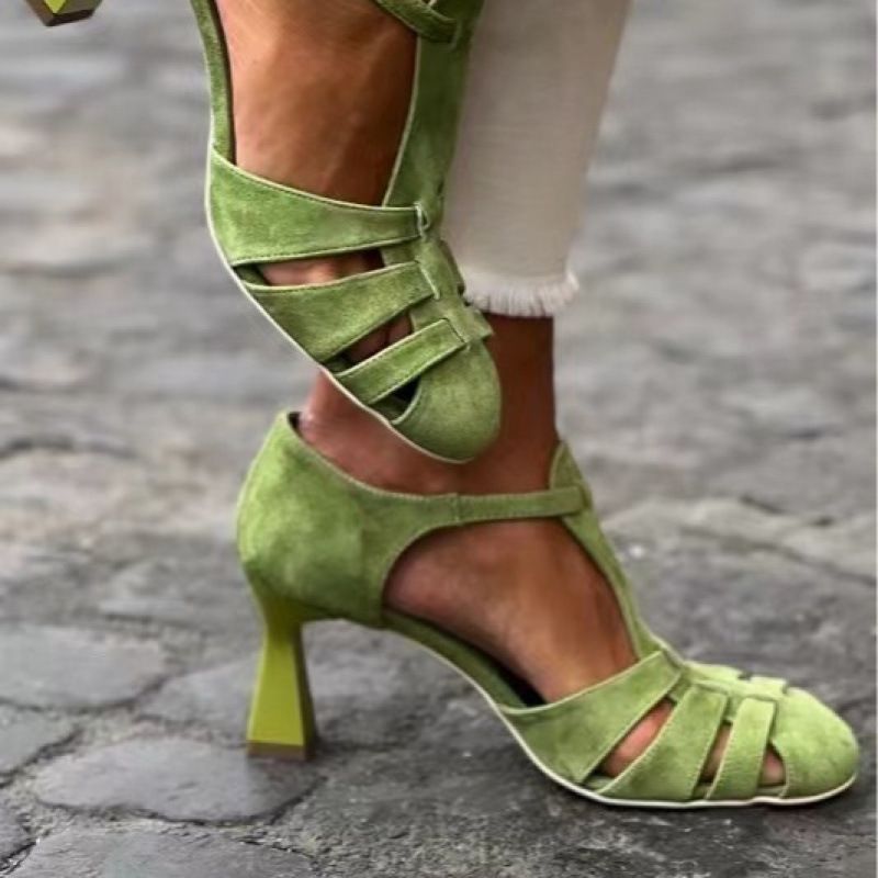 Summer Clothing Sale Women - Sandálias Femininas Verdes de Camurça com