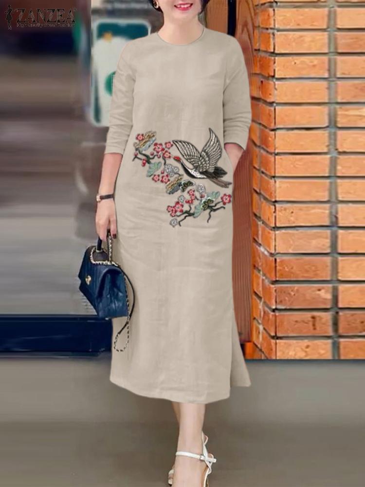 Sundress Midi Floral - ZANZEA-vestido de verão bordado vintage para