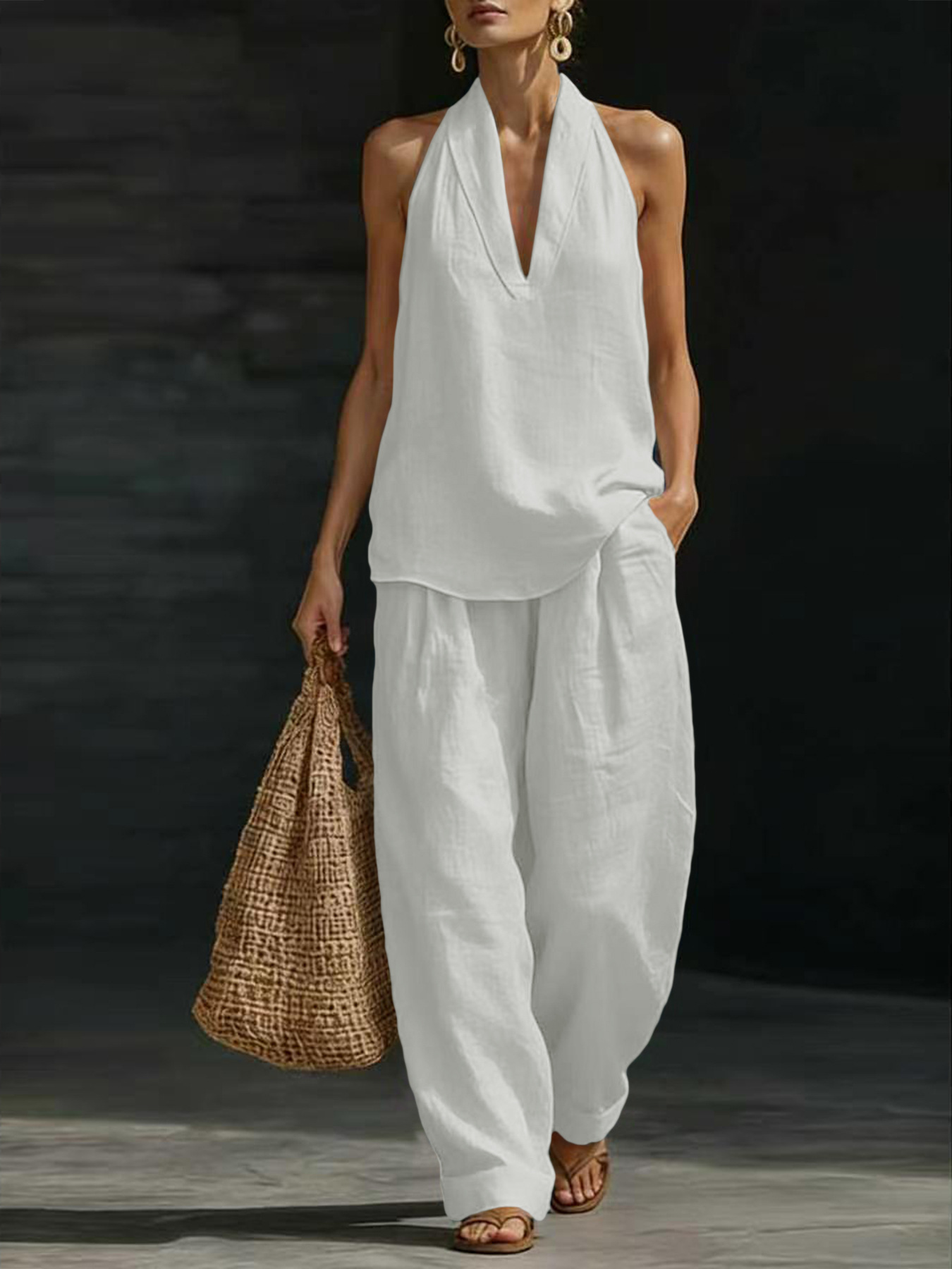 Summer Linen Clothing For Women - Conjunto Feminino de Linho 2 Peças: