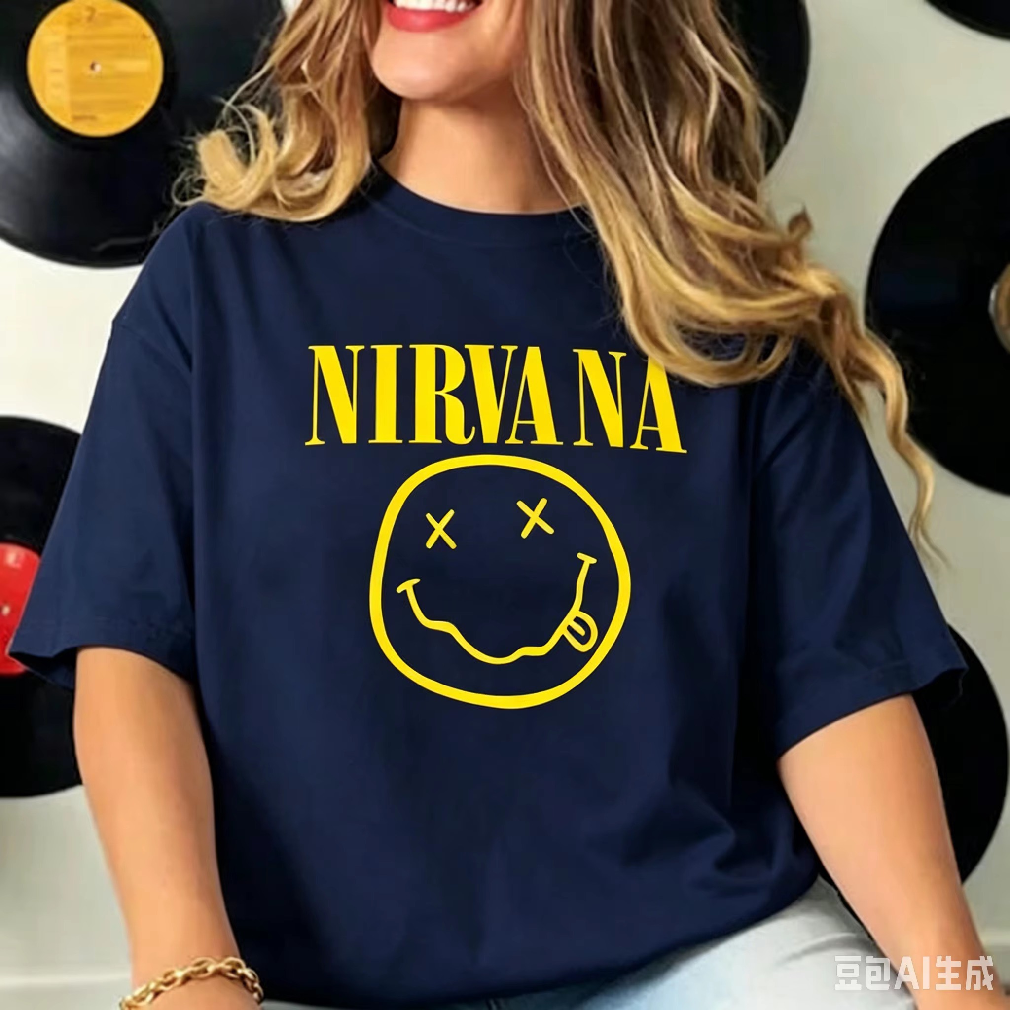 Summer Grunge Clothing - Camiseta Nirvana Smiley Face, Moletom Vintage
