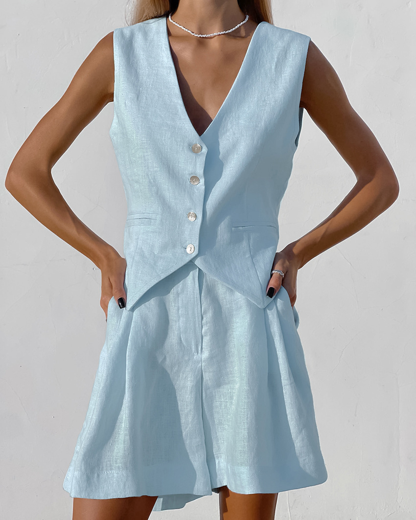 2025 novo terno colete + short - Summer Linen Clothing For Women avaliação e preço