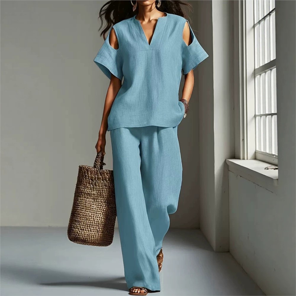 Conjunto Feminino de Verão Cas - Summer Linen Clothing For Women avaliação e preço