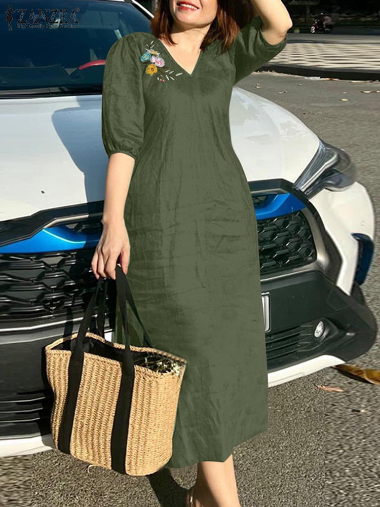 2024 zanzea verão moda feminin - Sundress Midi Floral avaliação e preço