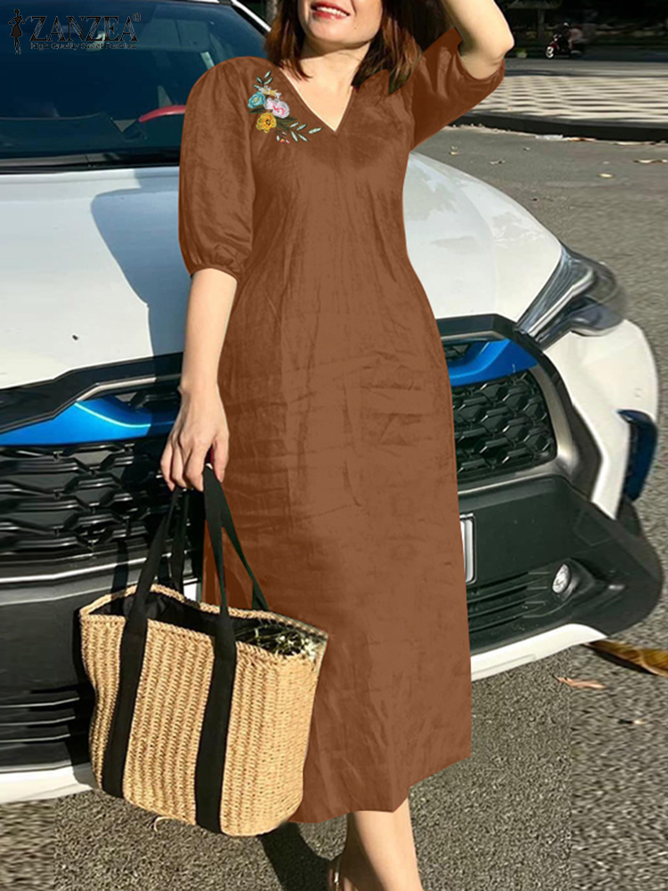 2024 zanzea verão moda feminin - Sundress Midi Floral avaliação e preço