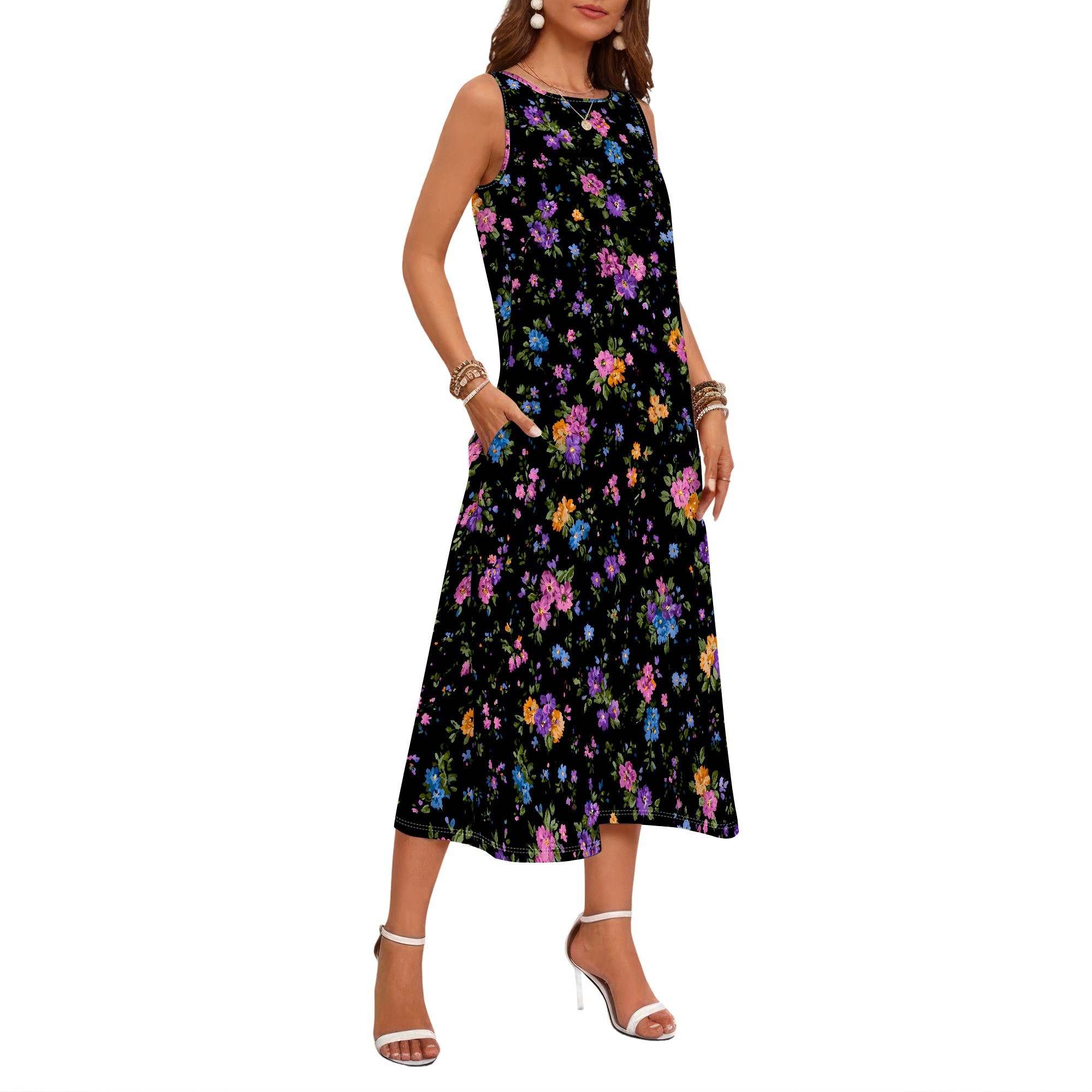 Vestido Sem Mangas com Estampa - Sundress Midi Floral avaliação e preço