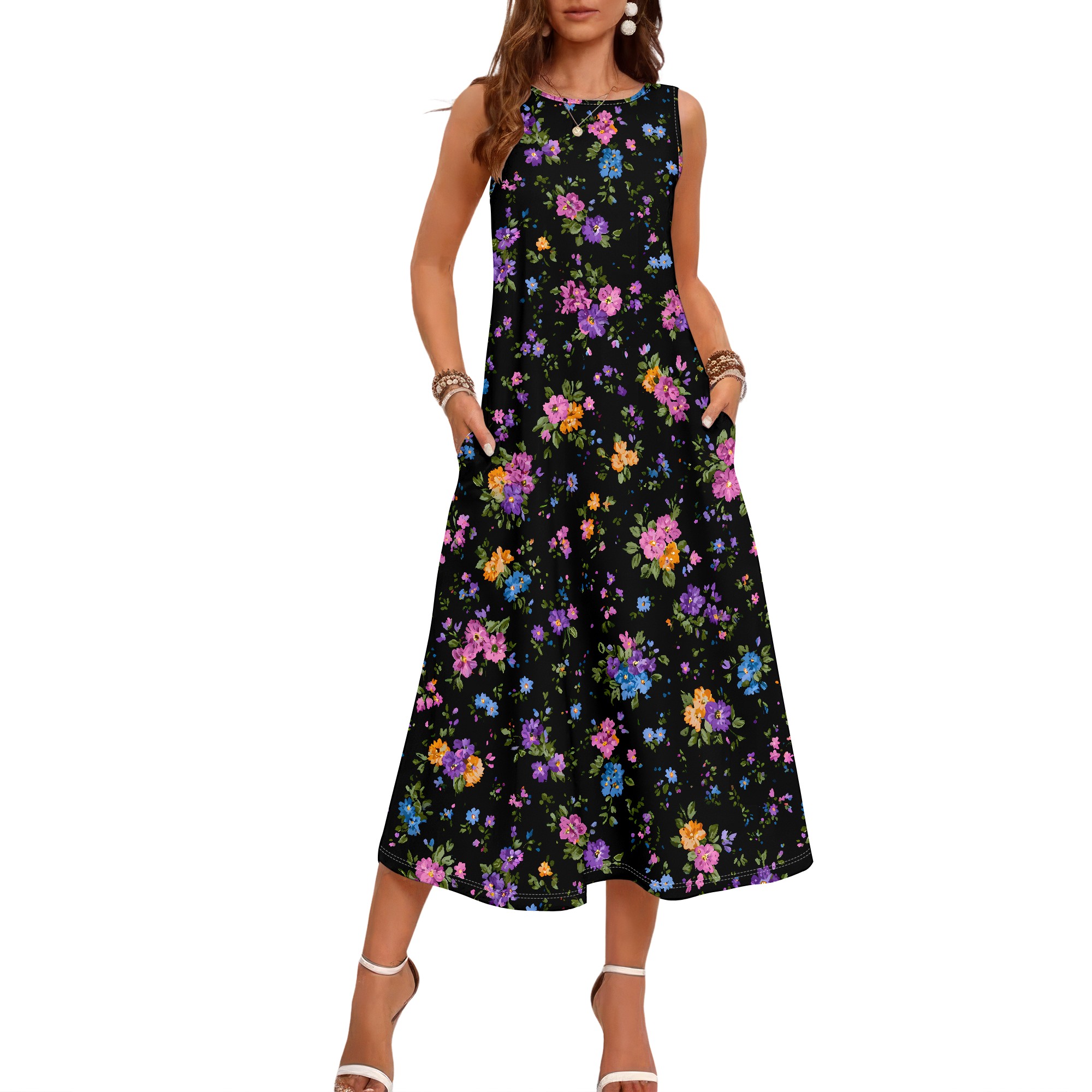 Vestido Sem Mangas com Estampa - Sundress Midi Floral avaliação e preço