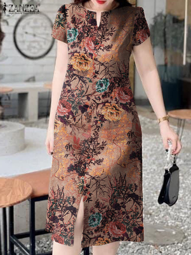 Zanzea-vestido midi de manga c - Sundress Midi Floral avaliação e preço