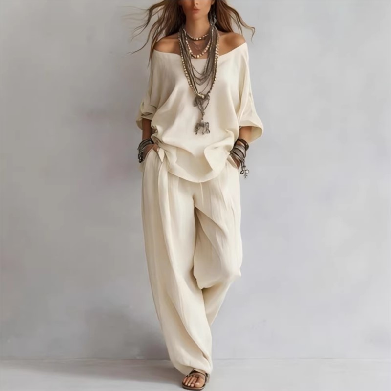 Conjunto Feminino de Duas Peça - Summer Linen Clothing For Women avaliação e preço