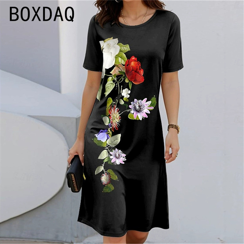 Estilo boêmio manga curta em t - Sundress Midi Floral avaliação e preço