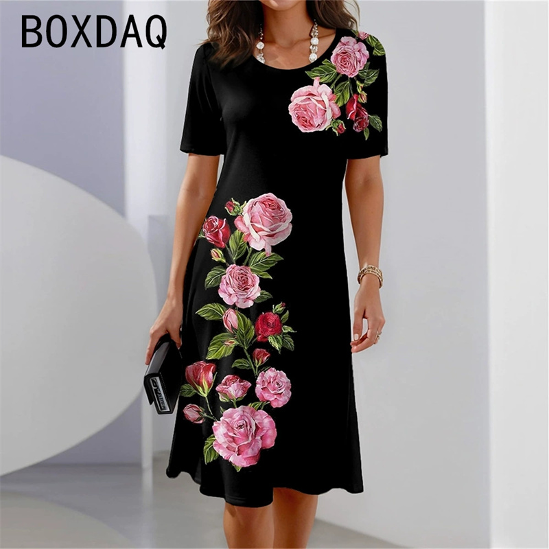 Estilo boêmio manga curta em t - Sundress Midi Floral avaliação e preço