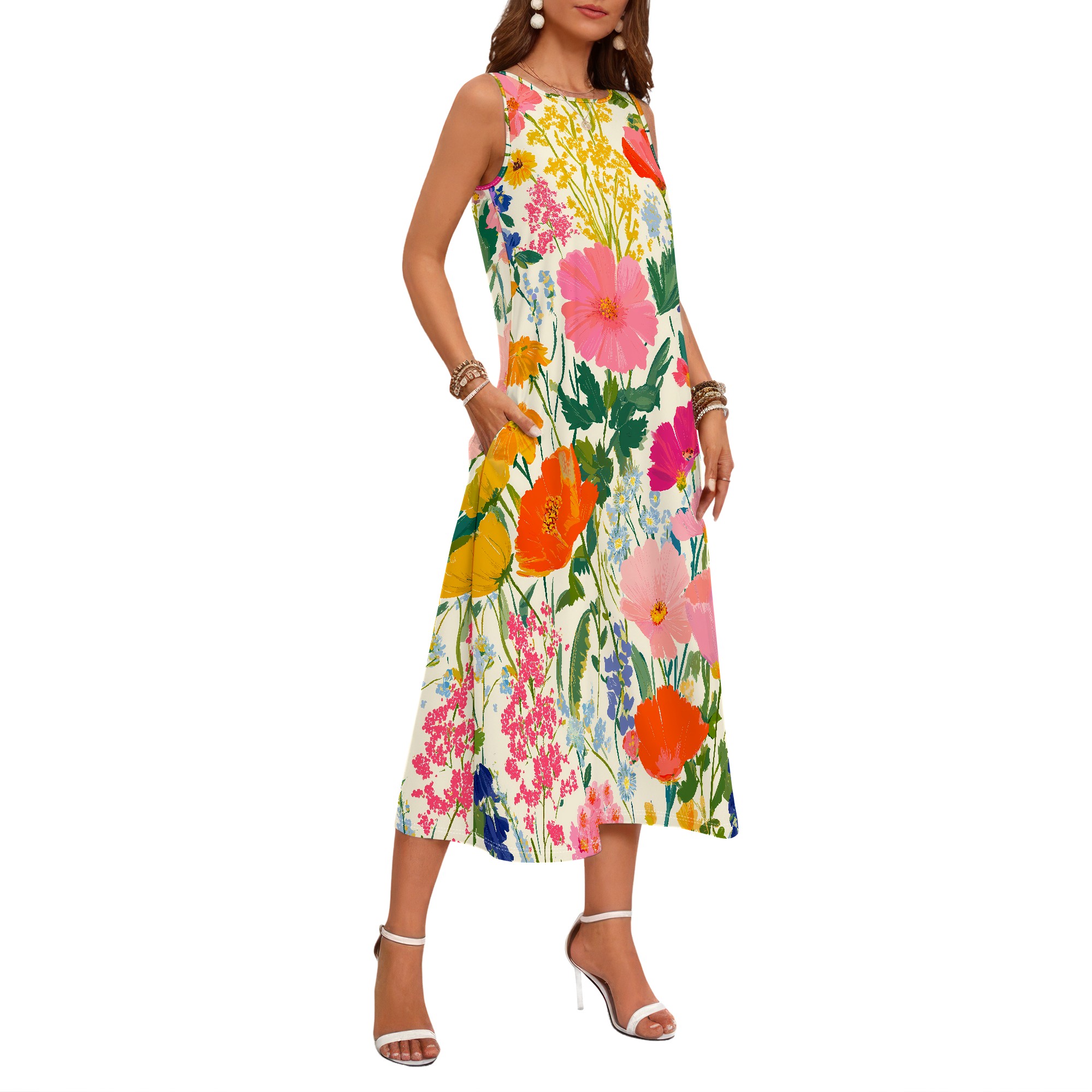 Vestido Floral Sem Mangas, Ves - Sundress Midi Floral avaliação e preço