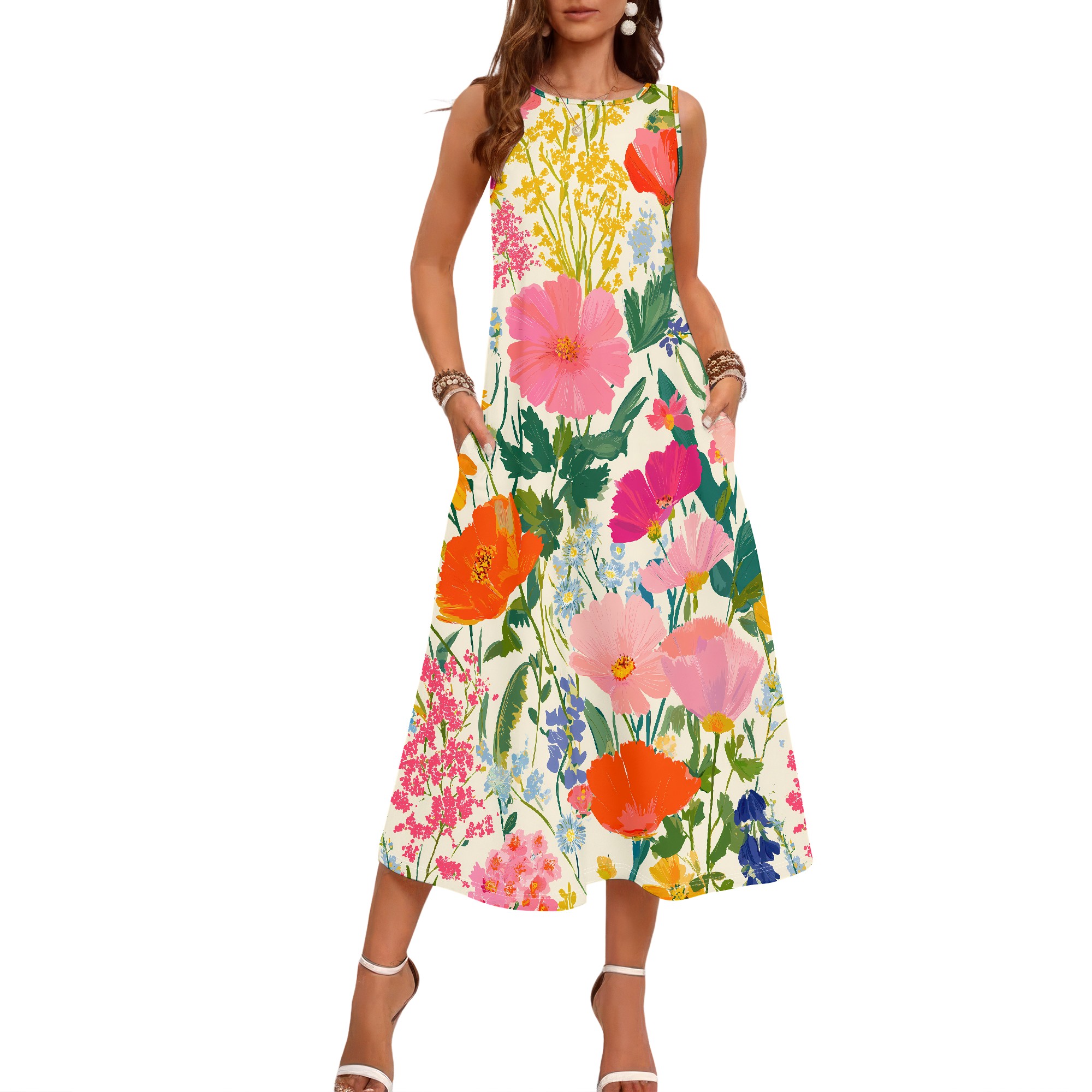 Vestido Floral Sem Mangas, Ves - Sundress Midi Floral avaliação e preço