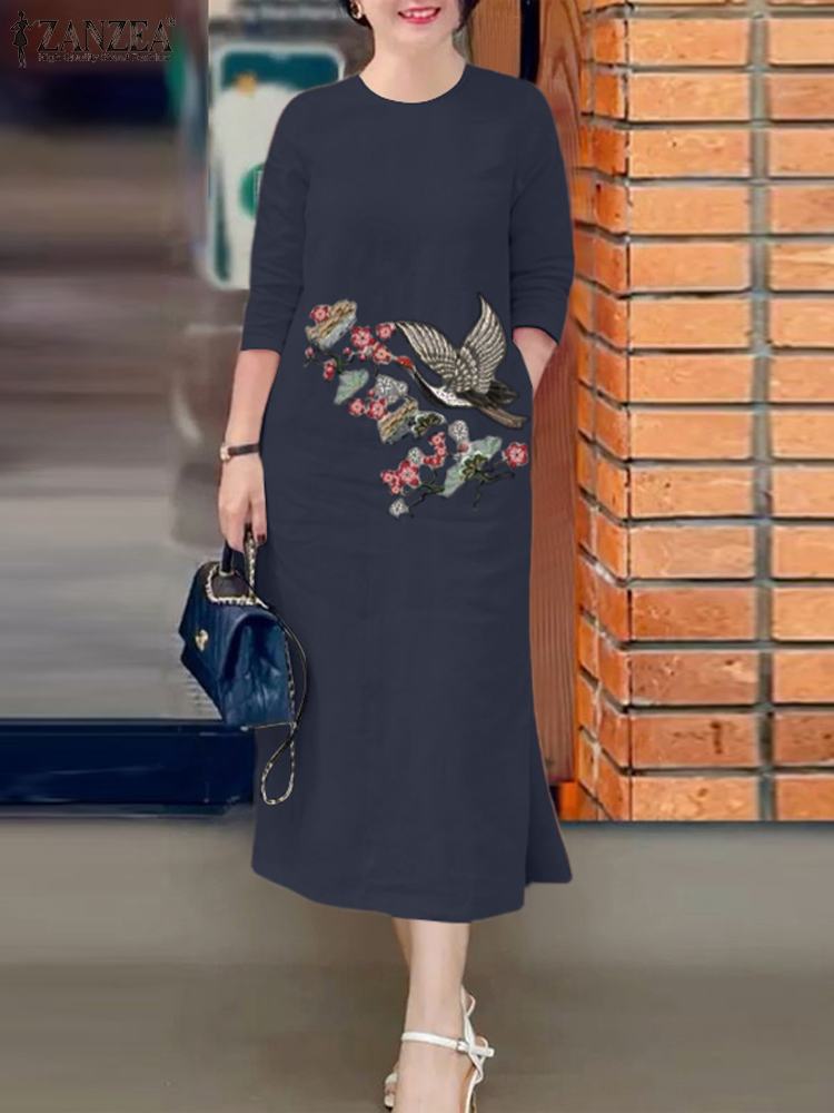 ZANZEA-vestido de verão bordad - Sundress Midi Floral avaliação e preço
