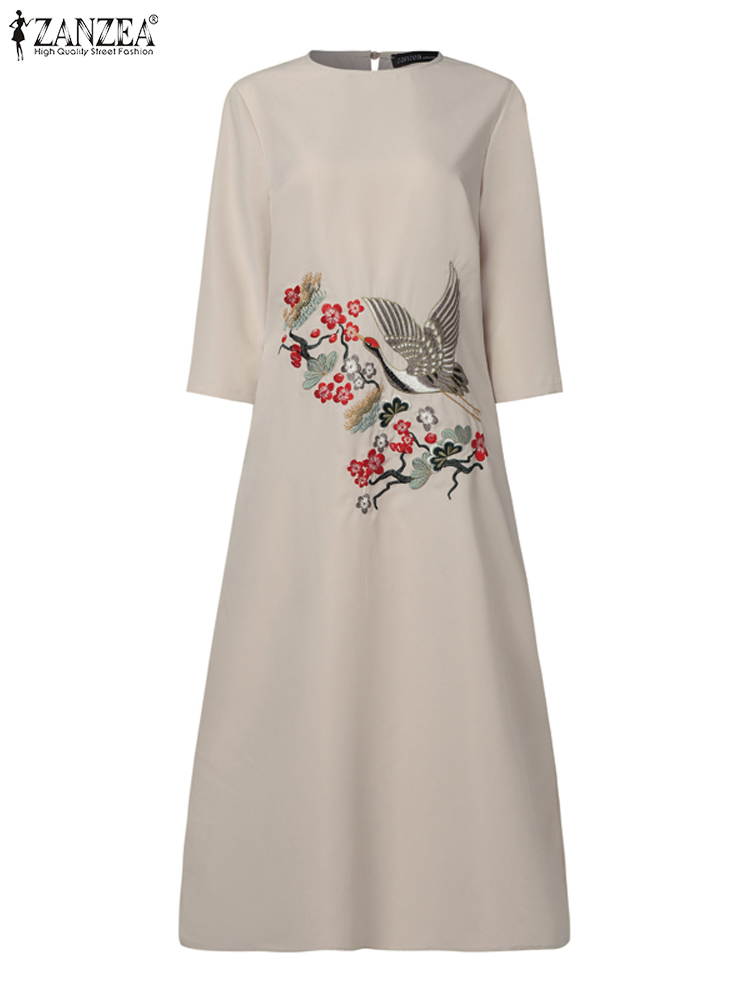 ZANZEA-vestido de verão bordad - Sundress Midi Floral avaliação e preço