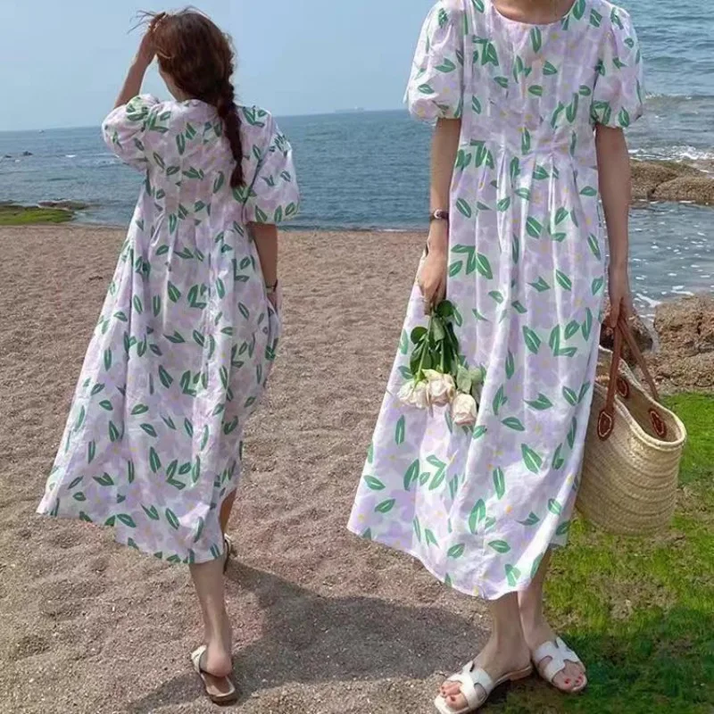 Verão gola redonda cintura alt - Sundress Midi Floral avaliação e preço