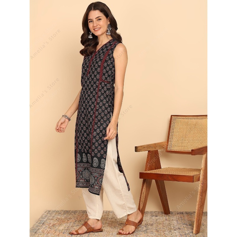 Túnica Kurta de Algodão Preto  - Summer Clothing Pakistan avaliação e preço