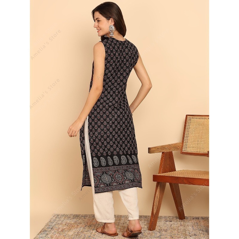 Túnica Kurta de Algodão Preto  - Summer Clothing Pakistan avaliação e preço
