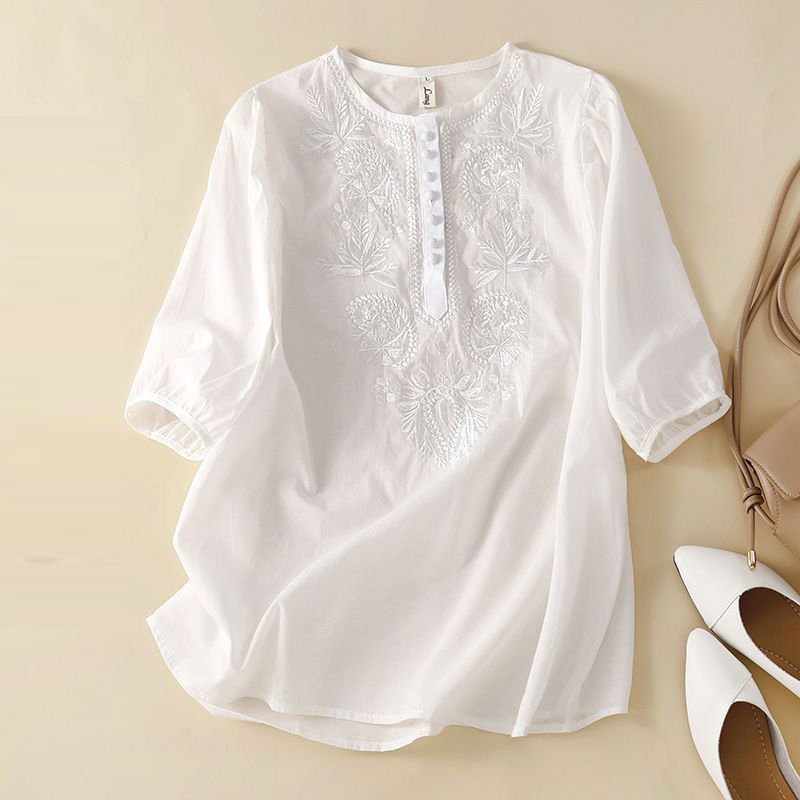 Blusa de linho de algodão bord - Summer Linen Clothing For Women avaliação e preço