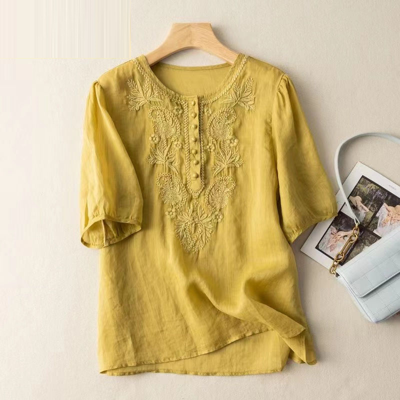 Blusa de linho de algodão bord - Summer Linen Clothing For Women avaliação e preço