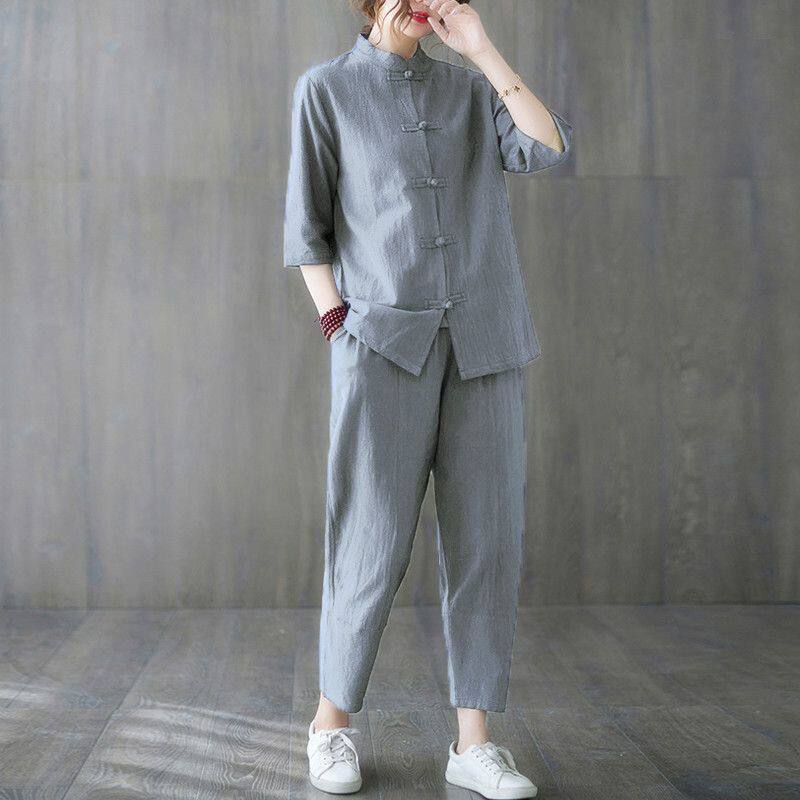 Conjunto de 2 Peças de Roupa F - Summer Linen Clothing For Women avaliação e preço